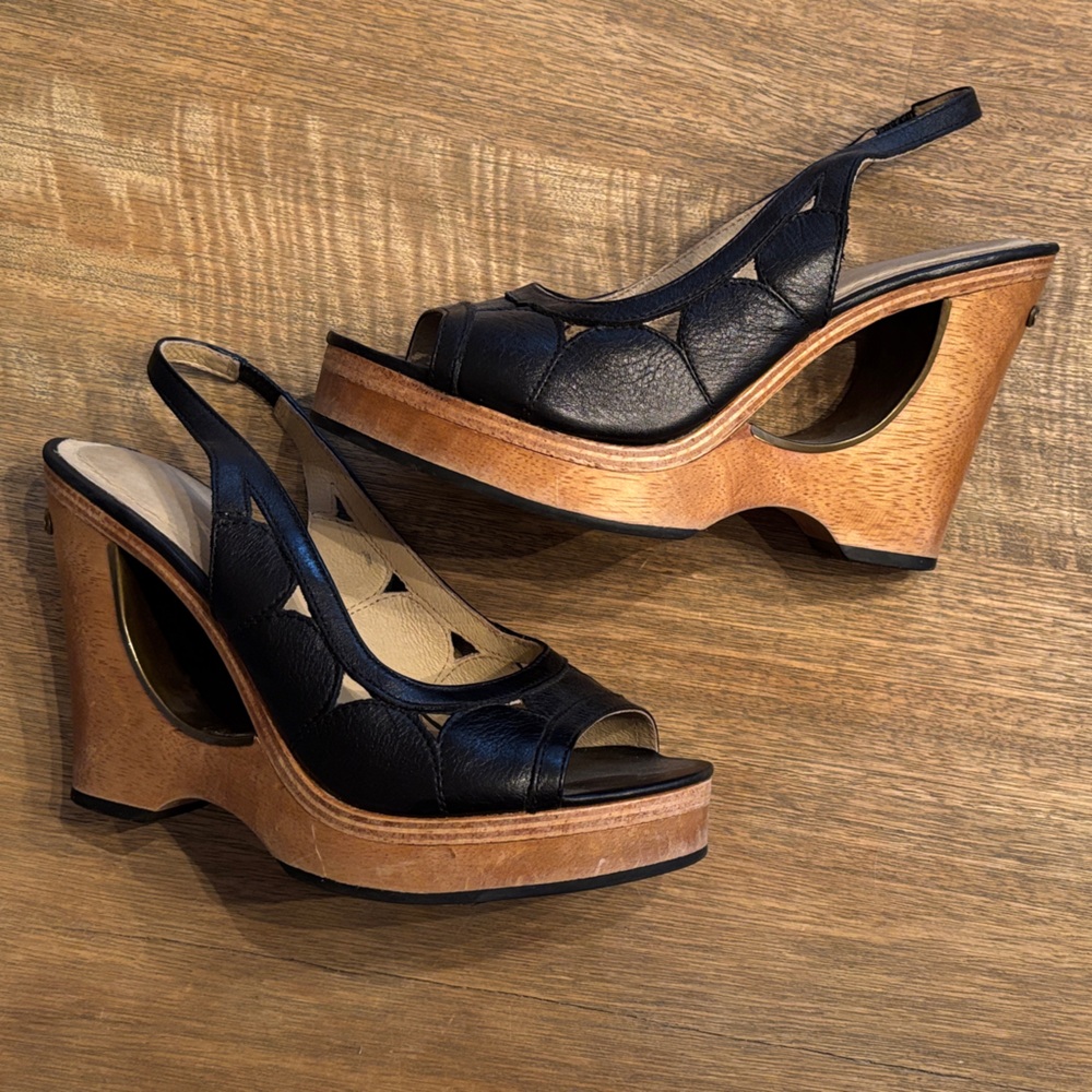 Michael Kors Black Leather Platform Wedges